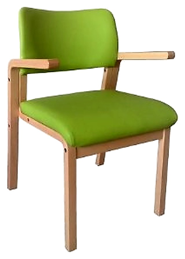 Scaun cu brațe din lemn de fag, tapițat cu piele verde